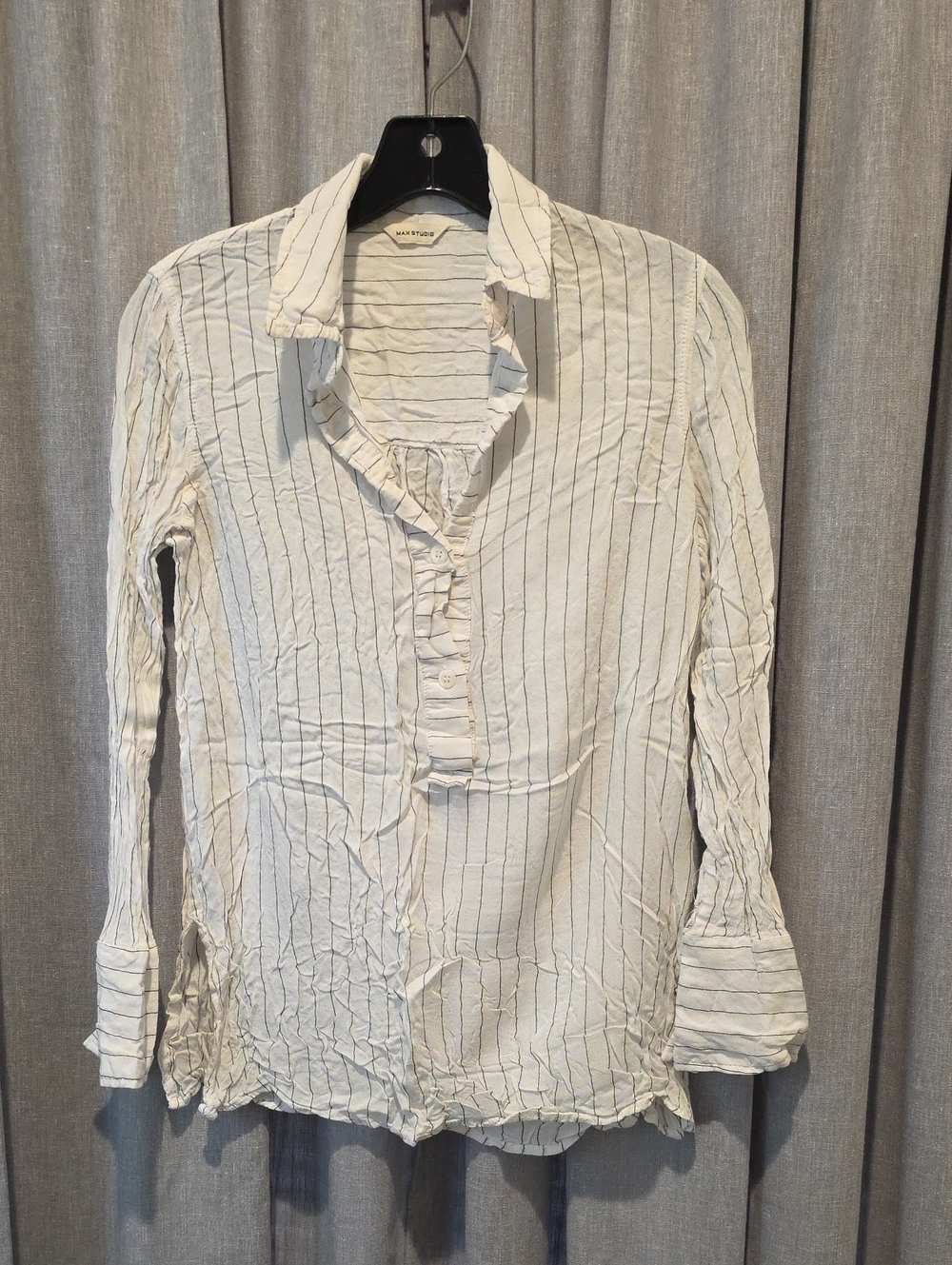 Max Studio White Blouse with Black Pinstripes